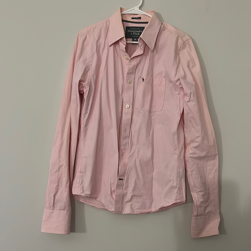 Pink with white pinstripe Abercrombie button down